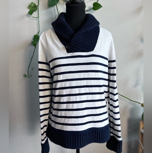 J. Crew navy blue striped sweater medium - Picture 1 of 7